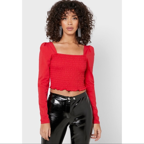 BNWT Topshop Ruffle Detail Shirred Waist Cropped Top - Picture 1 of 5
